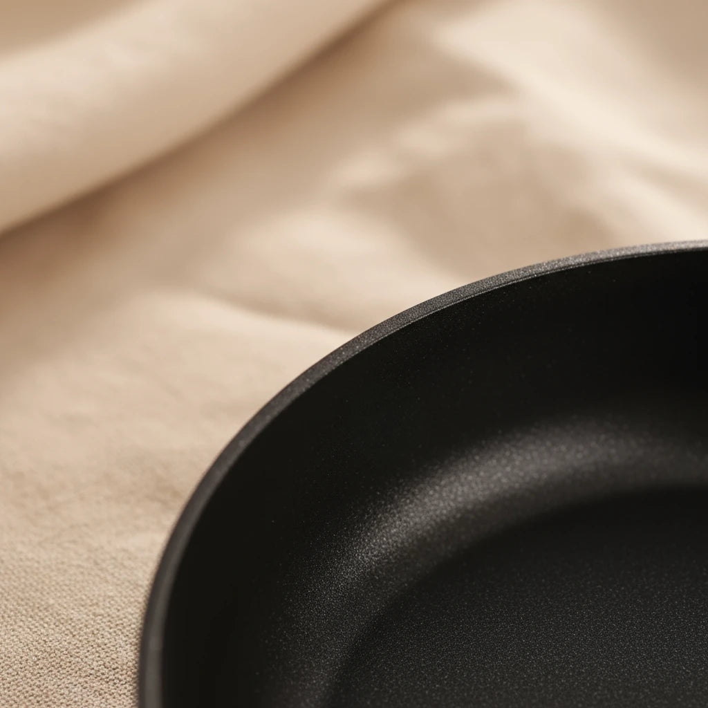 Poêle à œuf 12 cm : gros plan sur la texture de la surface de cuisson.