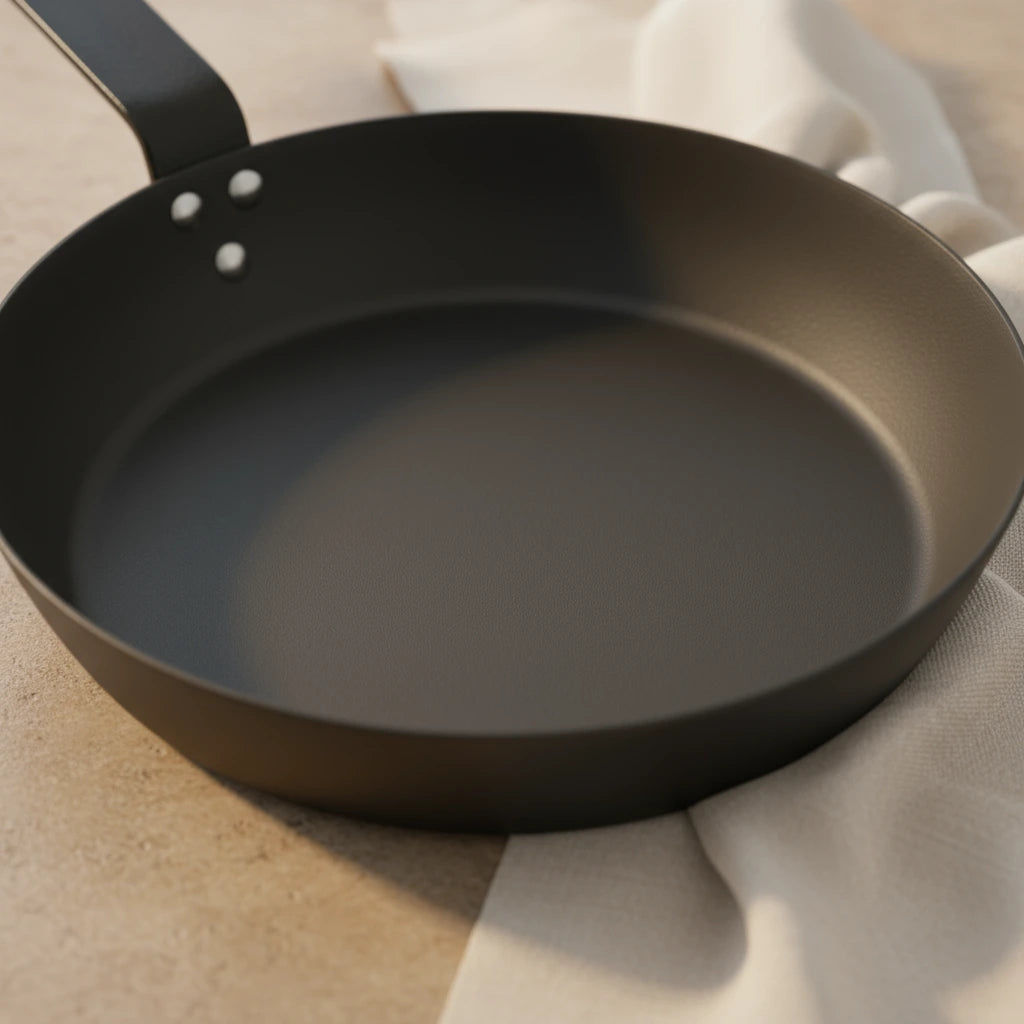 Poêle en Acier Carbone 26 cm : vue de dessus de la surface de cuisson.
