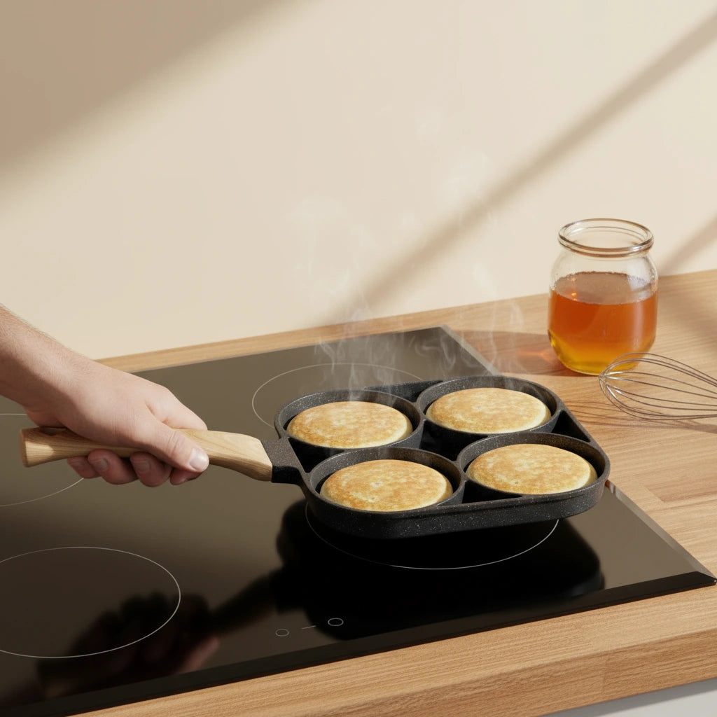 Poêle Mini Pancake : prise en main du manche pendant la cuisson.